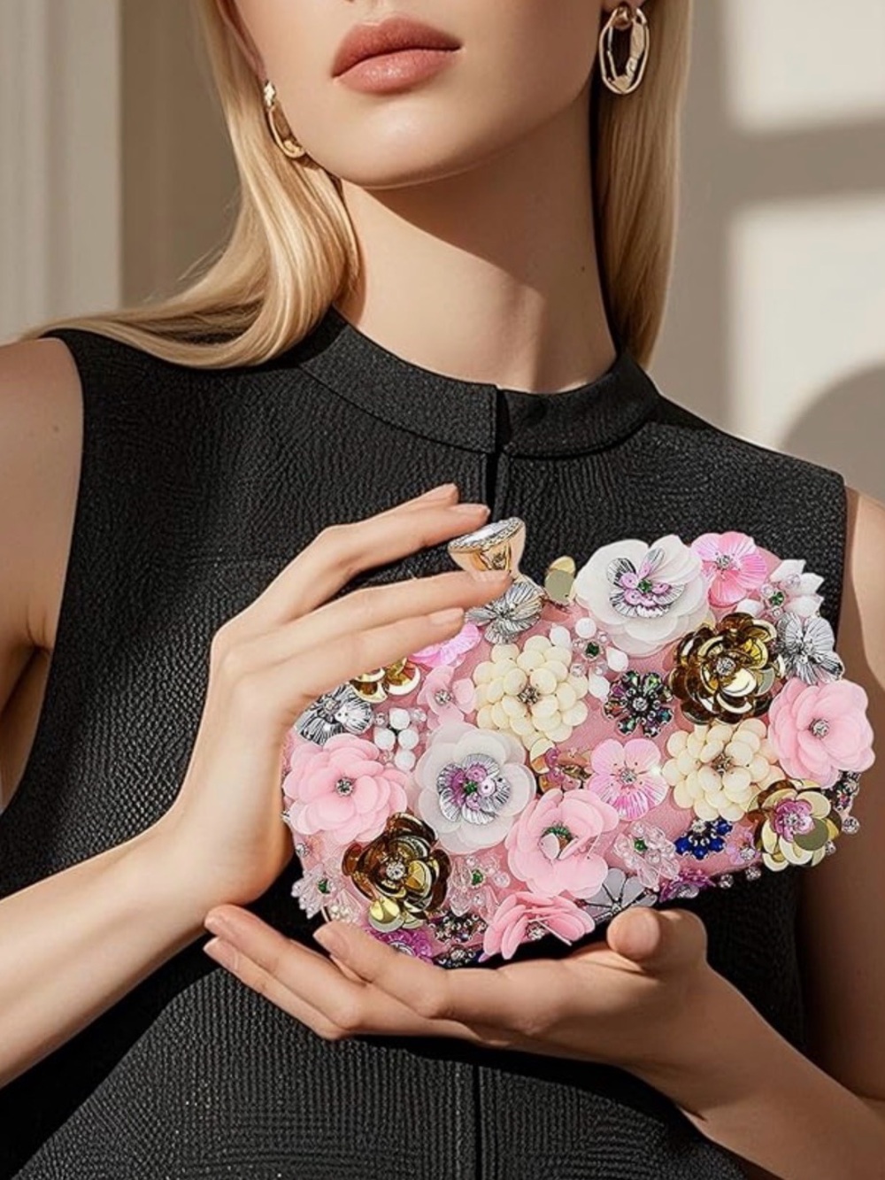 NEW Embellished Floral Pink Evening Clutch - Picture 2 of 3